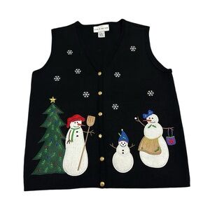Vintage 90s Women’s Medium Christmas Snowman Embroidered Knit Sweater Vest